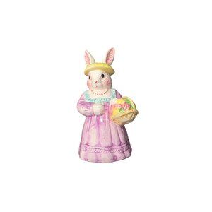 Vintage Ceramic Bunny Figurine 6" Pastel Spring Décor